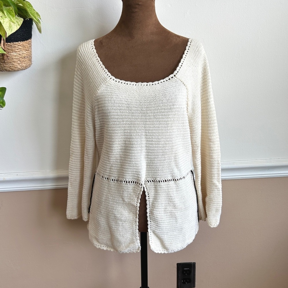 Vintage No Boundaries Cream Ramie Cotton Knit Sweater Scoop Neck Boho Festival